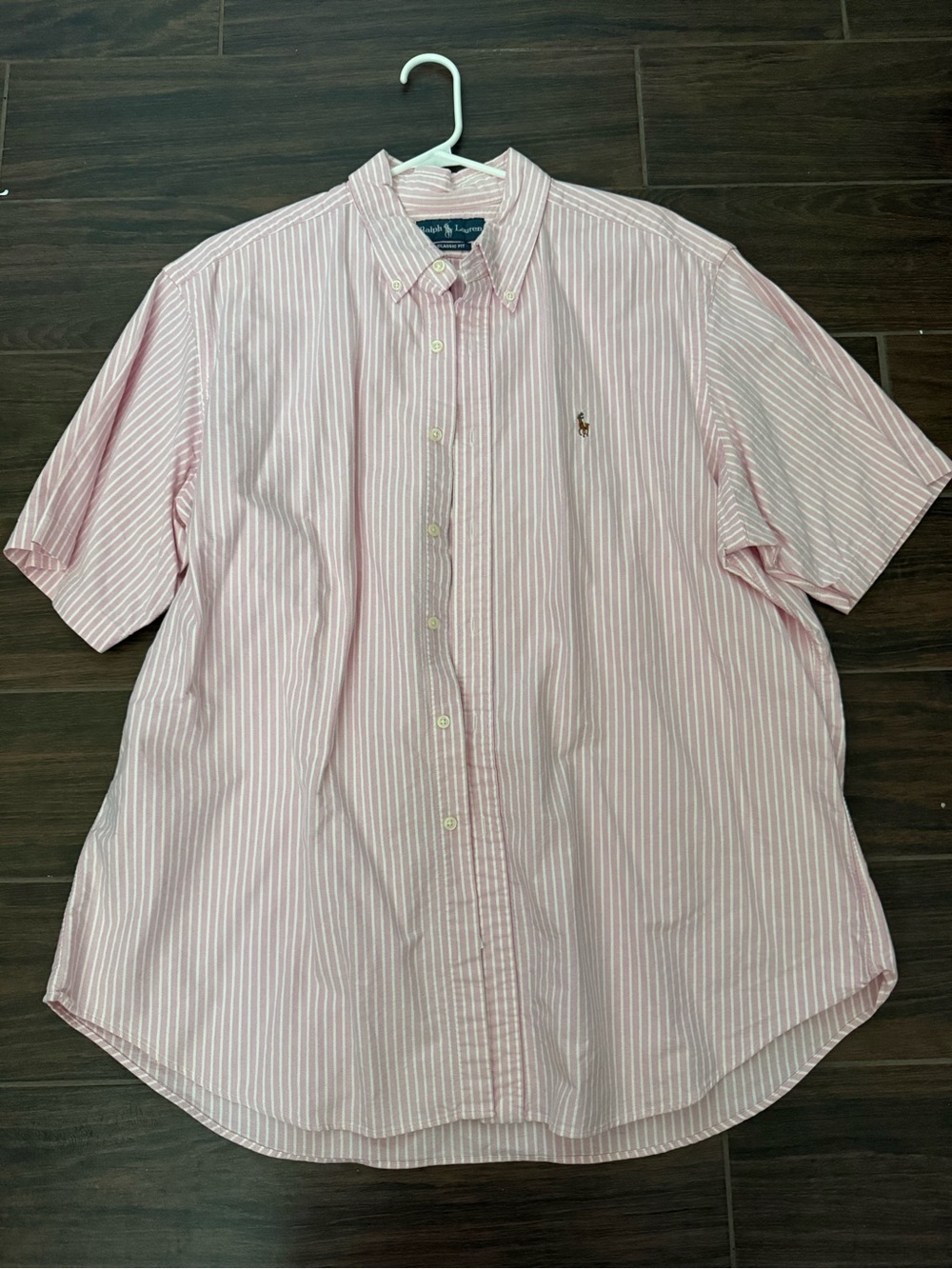 🐸 Ralph Lauren Pink & White Striped Short-Sleeve Button-Down Shirt